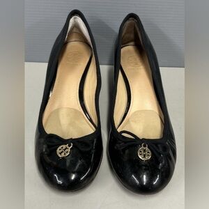 🛑 1 hour sale. Tory Burch, 8.5, Patent Leather Black Ballet style slip-on wedges